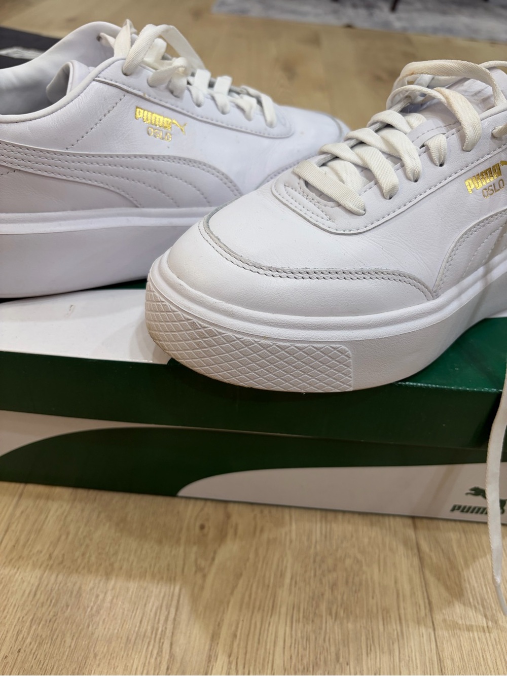 Puma Oslo White Platform Sneakers with Gold Branding